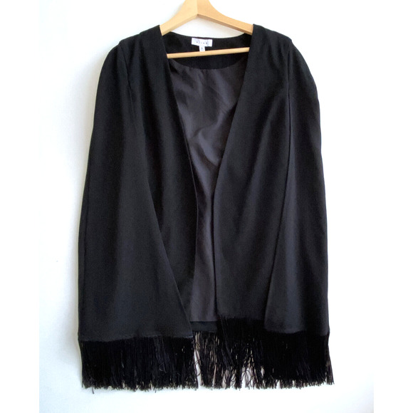 K/LAB Black Open Front Dressy Cape Jacket Fringe Hem Lined Size M - Picture 2 of 5